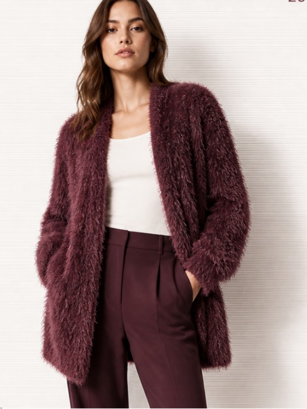 MATILDA JANE Cardigan Sweater Fuzzy Burgandy Wine Open Soft Cozy Medium